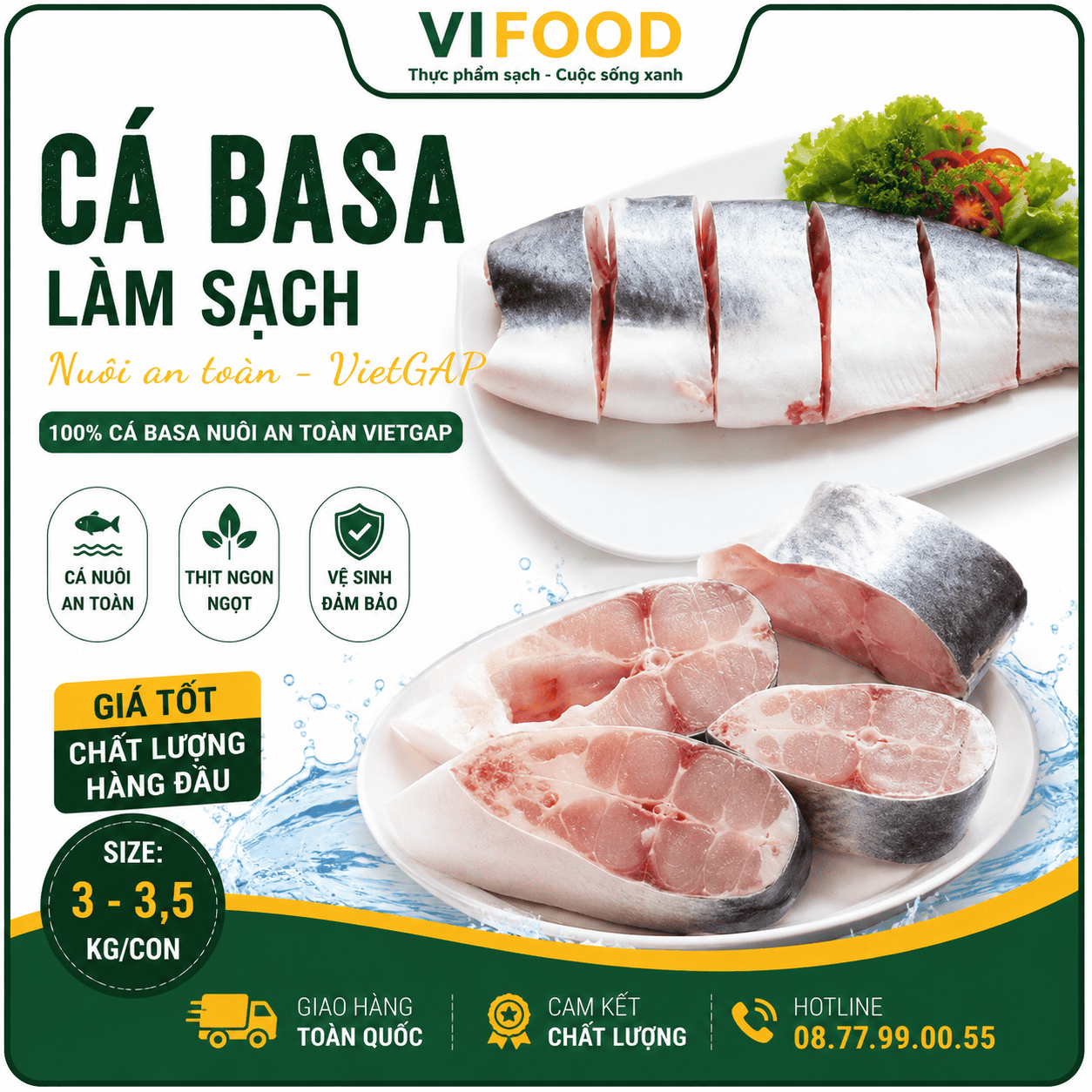 Cá basa làm sạch, nuôi an toàn Vietgap giá tốt Size 3-3,5 kg/con