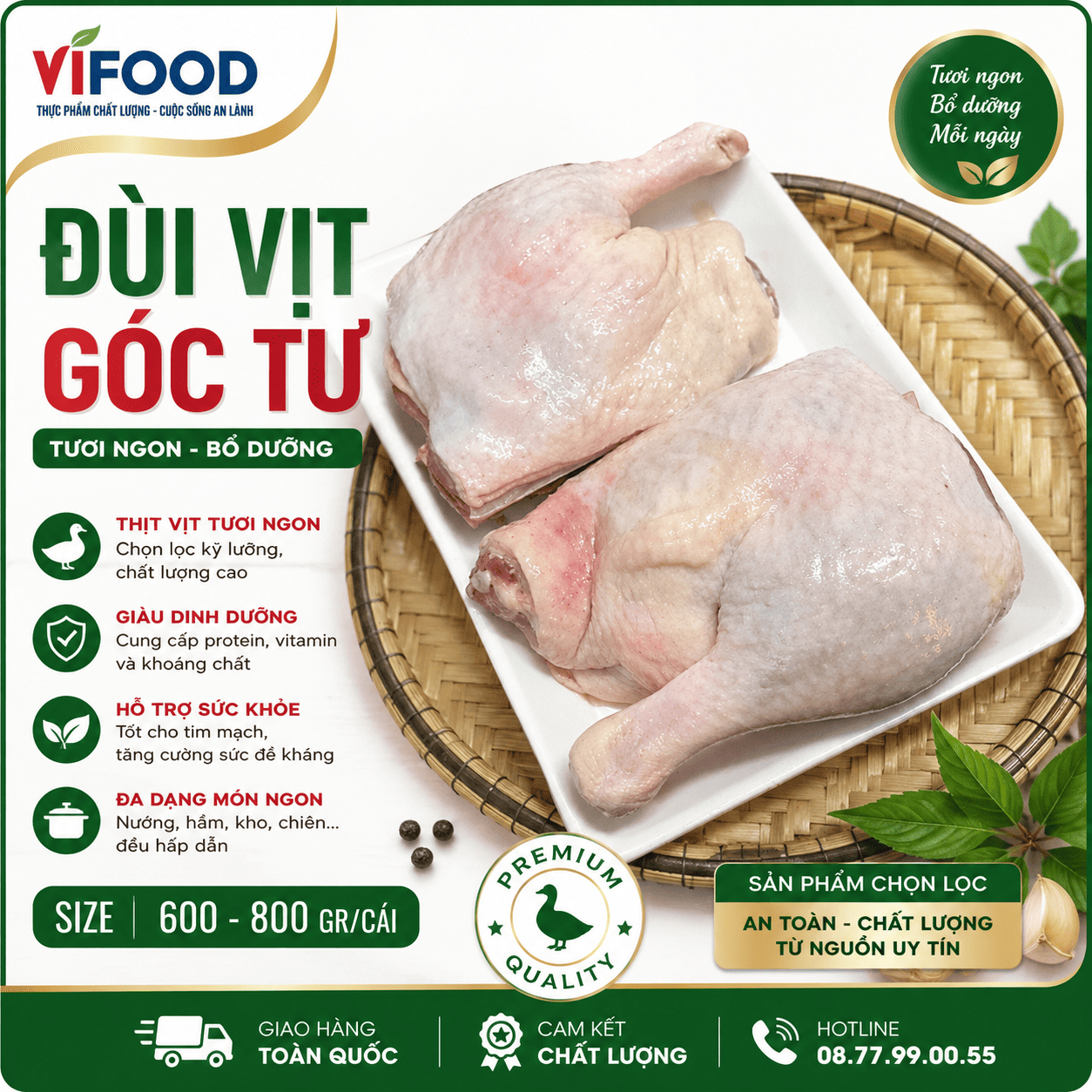 Đùi vịt góc tư tươi ngon bổ dưỡng Size: 600-800 gr/cái