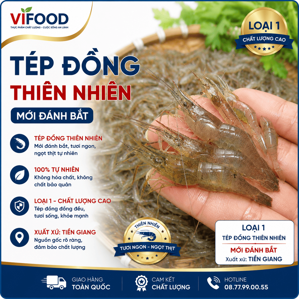 Tép đồng thiên nhiên mới đánh bắt Loại 1 Xuất sứ Tiền Giang