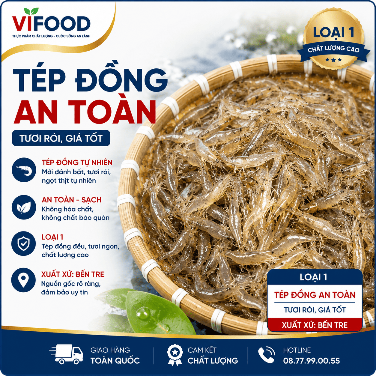 Tép đồng an toàn tươi rói, giá tốt Loại 1 Xuất sứ Bến Tre