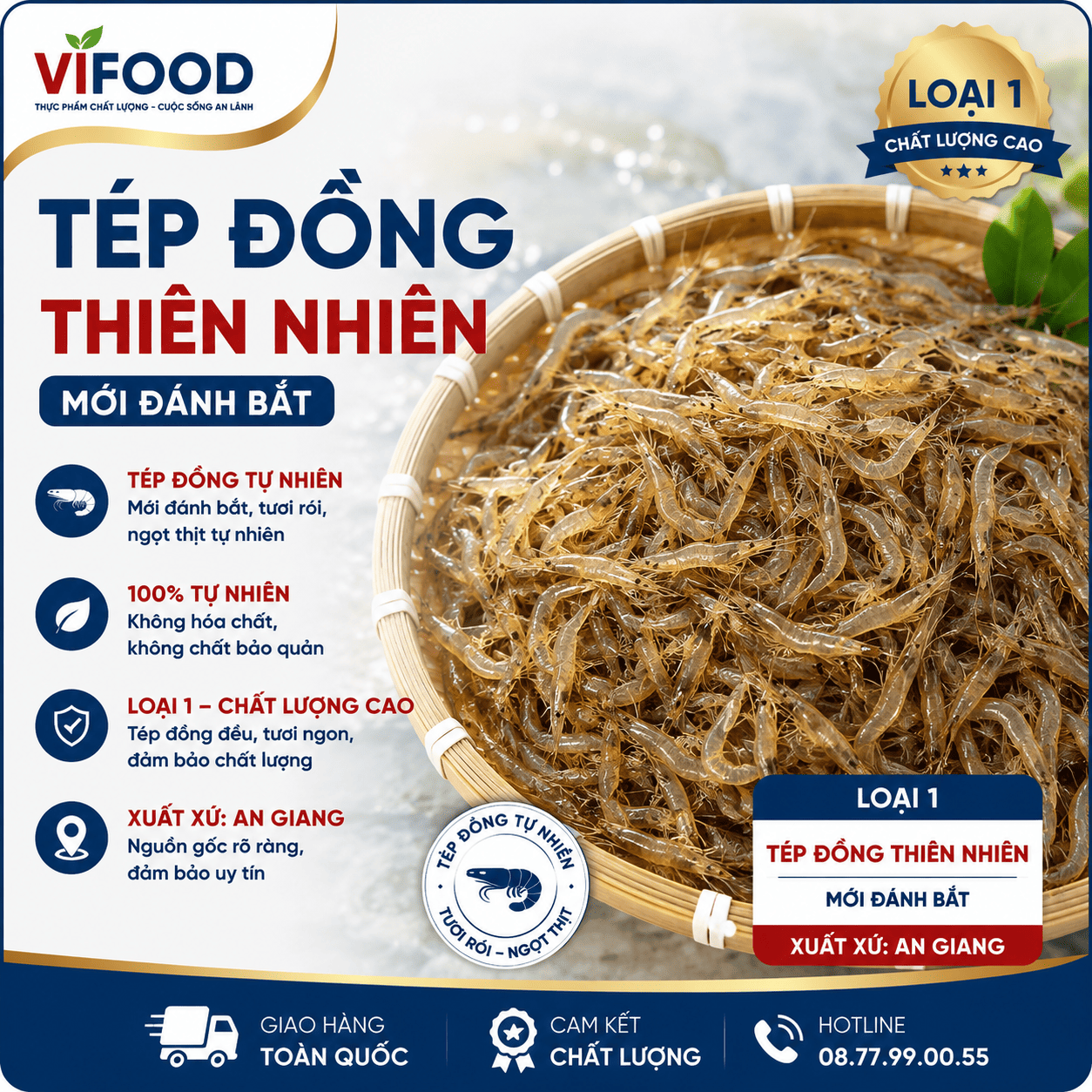 Tép đồng thiên nhiên mới đánh bắt Loại 1 Xuất sứ An Giang