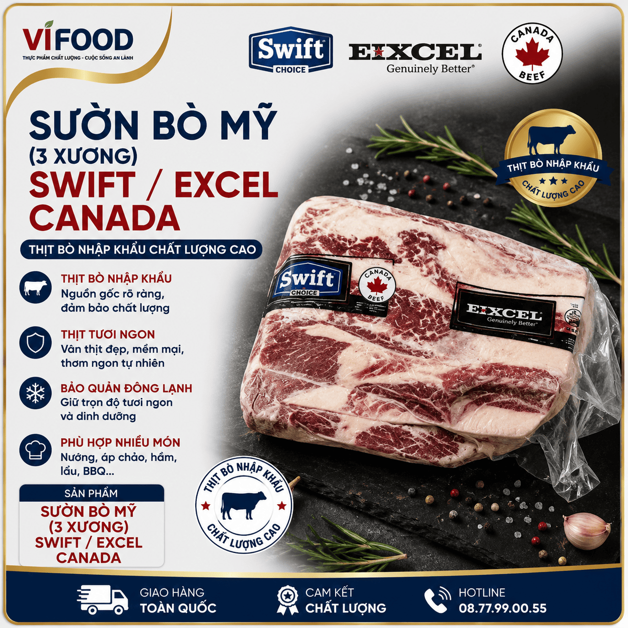 Sườn Bò Mỹ (3 Xương) Swift / Excel Canada