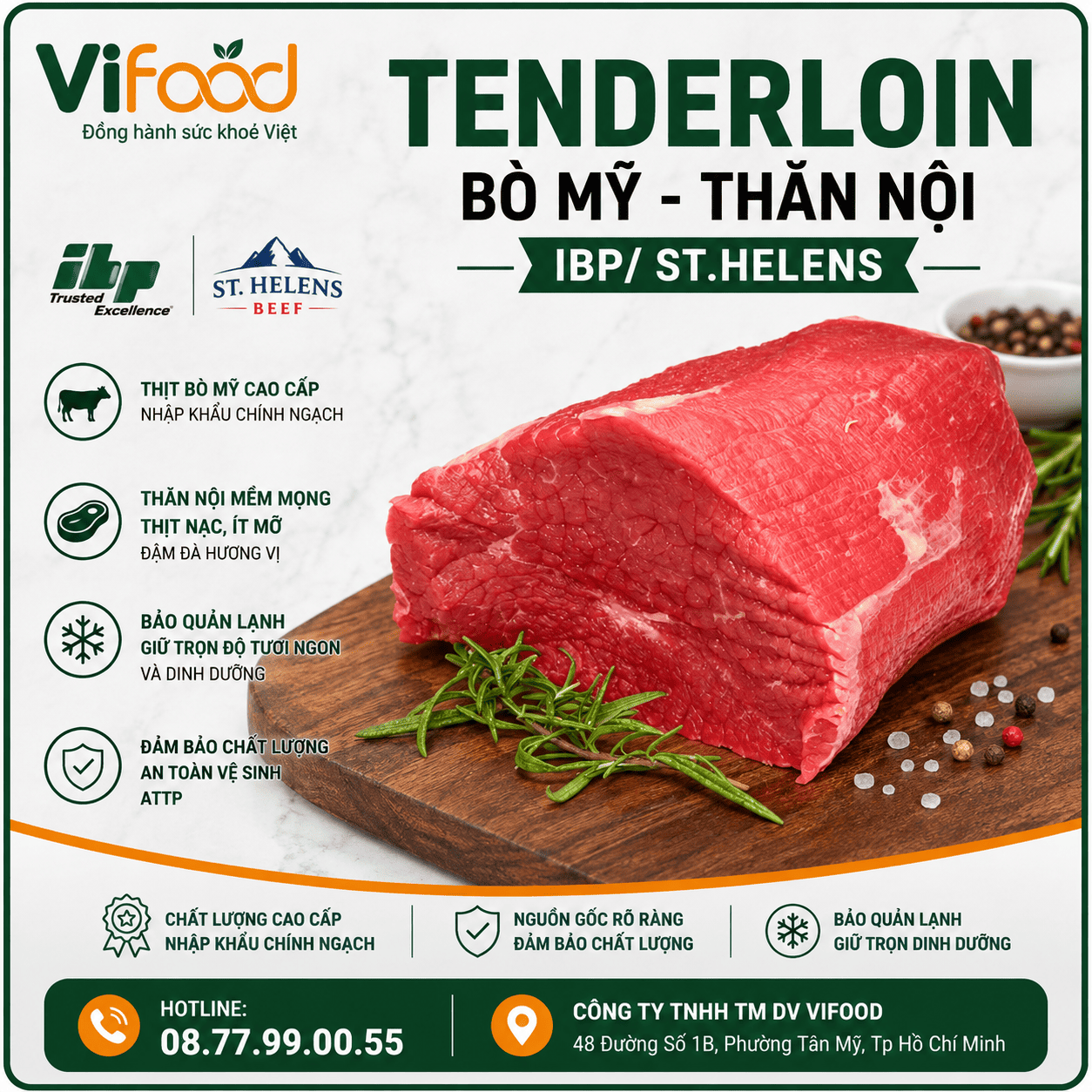 Tenderloin Bò Mỹ - Thăn Nội IBP/ St.Helens