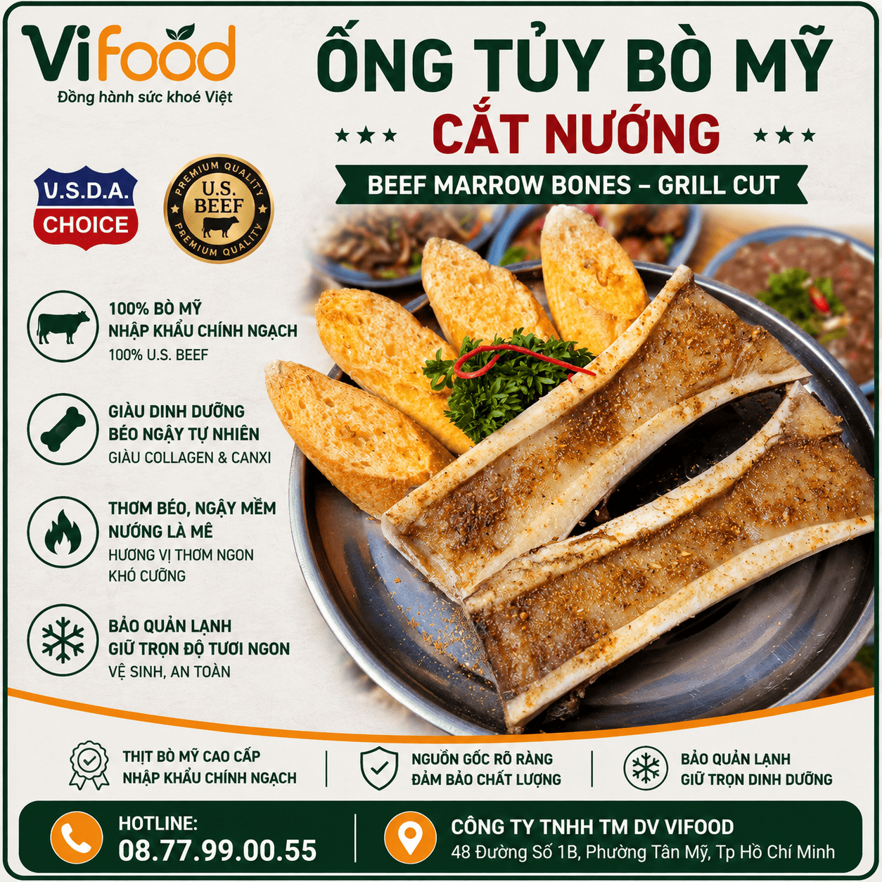 Ống Tủy Bò Mỹ Cắt Nướng