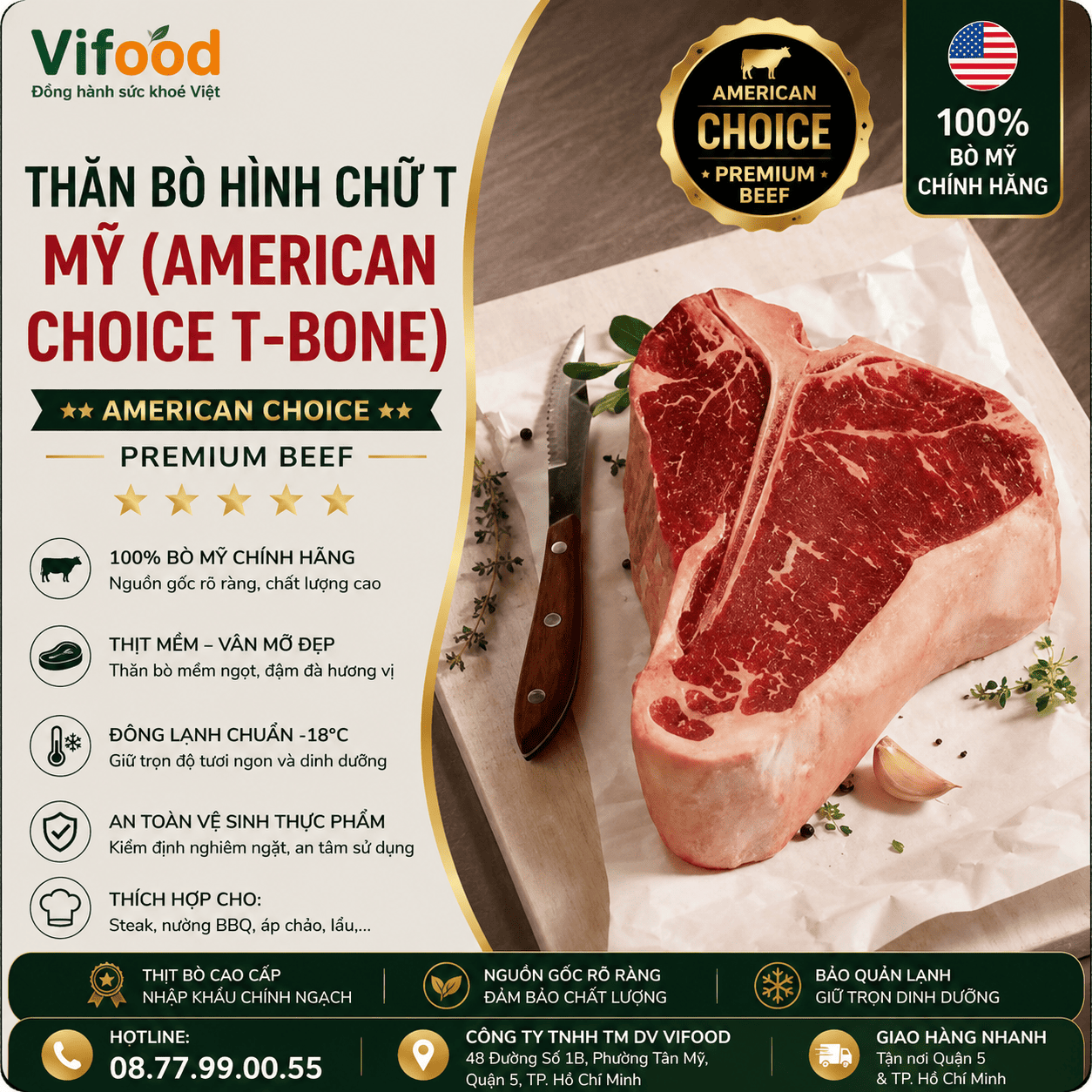 Thăn Bò Hình Chữ T Mỹ - American Choice T-BONE
