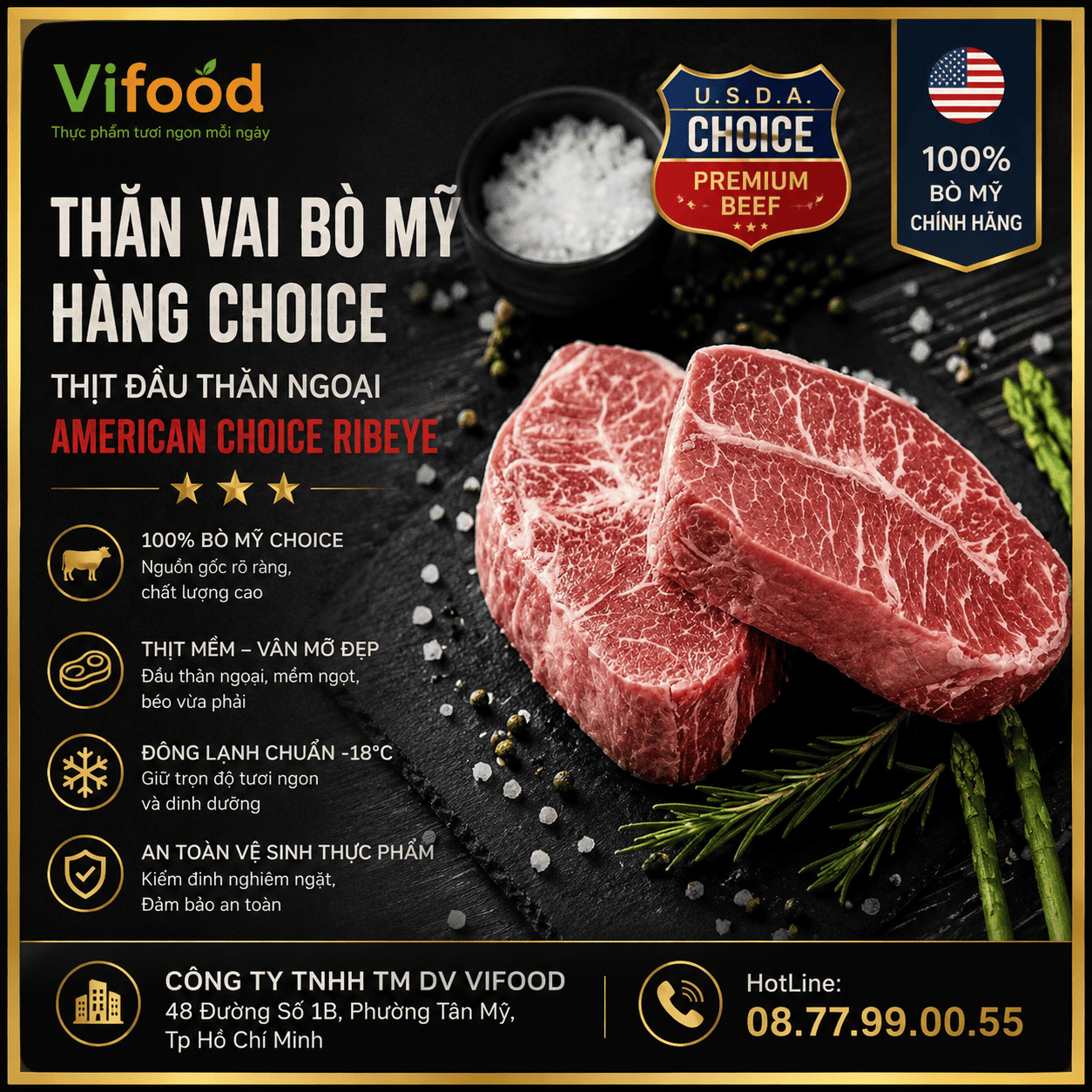 Thăn Vai Bò Mỹ Hàng Choice - Thịt Đầu Thăn Ngoại ( American Choice Ribeye )