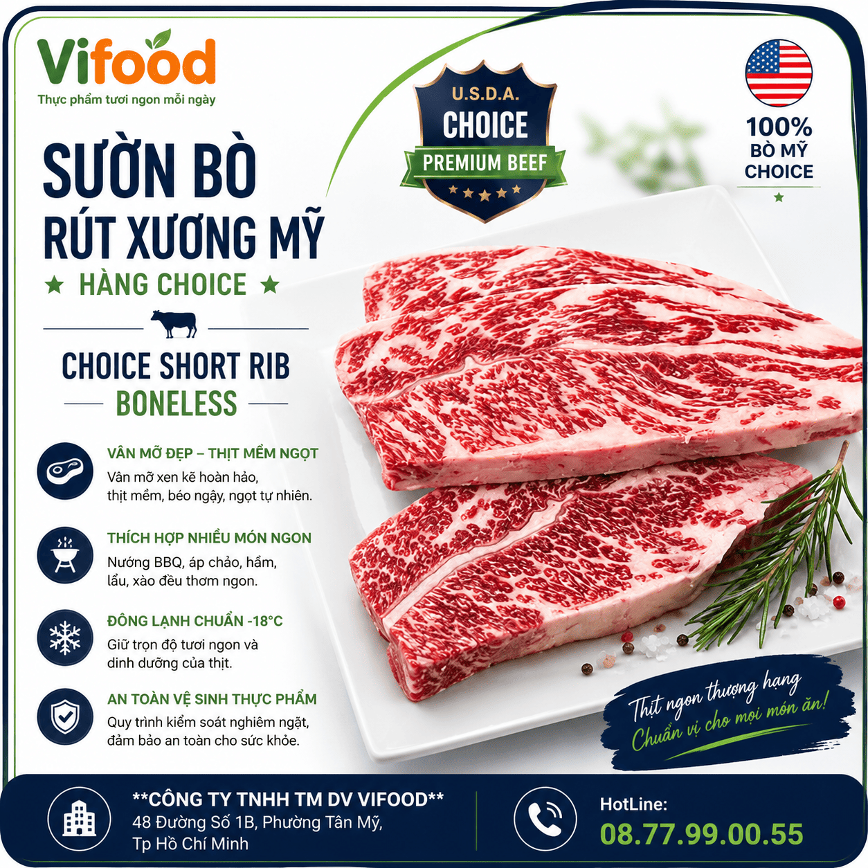 Sườn Bò Rút Xương Mỹ Hàng Choice ( Choice Short Rib Boneless )