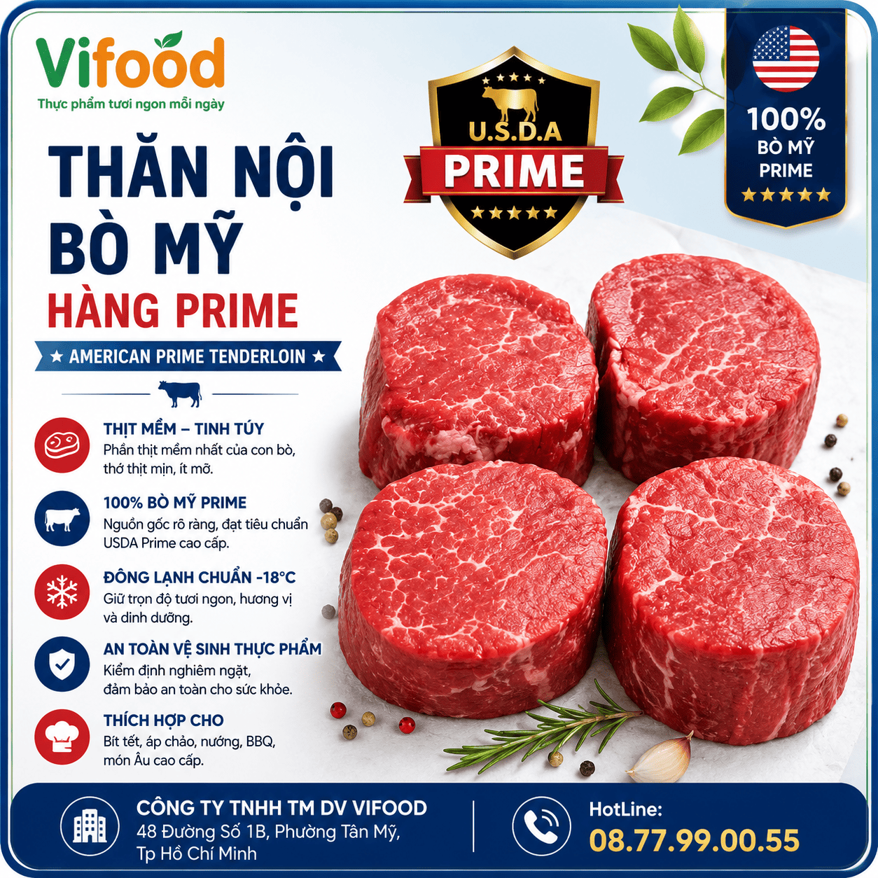 Thăn Nội Bò Mỹ Hàng Prime - American Prime Tenderloin