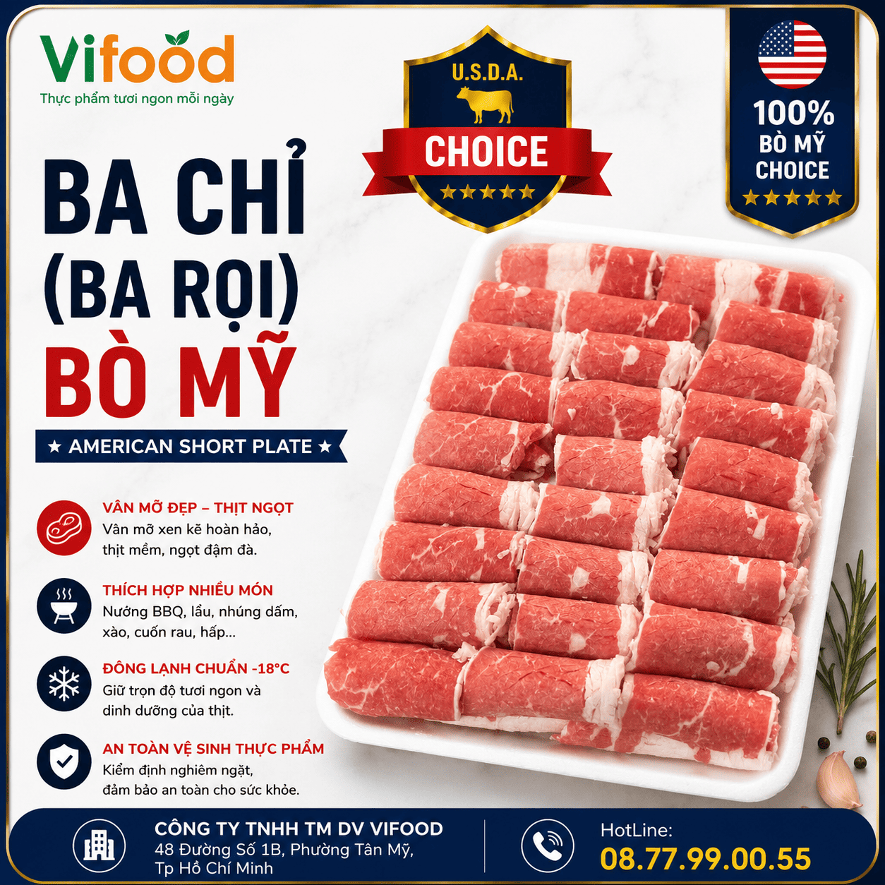 Ba Chỉ (Ba rọi) Bò Mỹ- American Short Plate