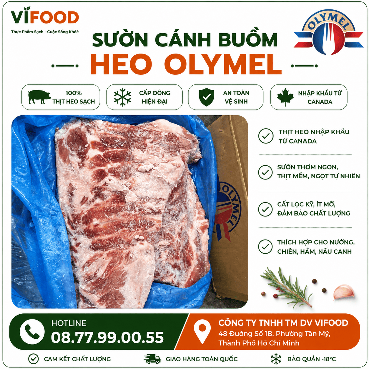 Sườn cánh buồm heo Olymel