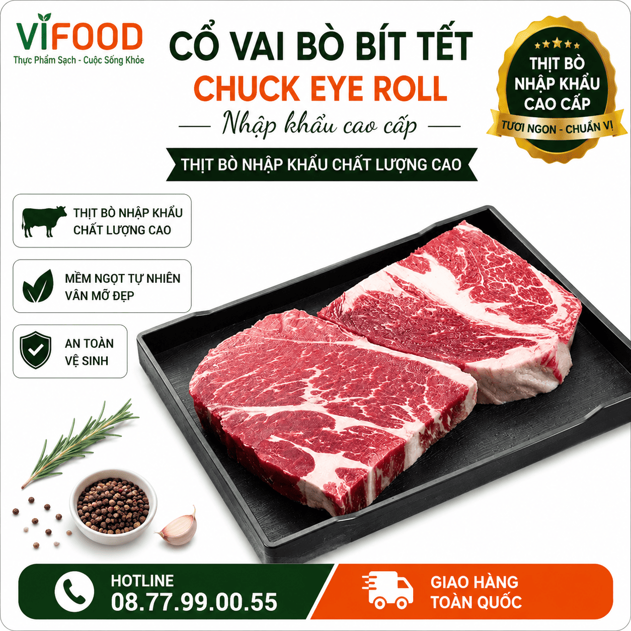 Cổ Vai Bò Bít Tết nhập khẩu Chuck Eye Roll