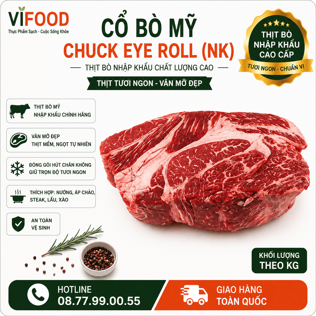 Cổ Bò Mỹ Chuck Eye Roll (NK)