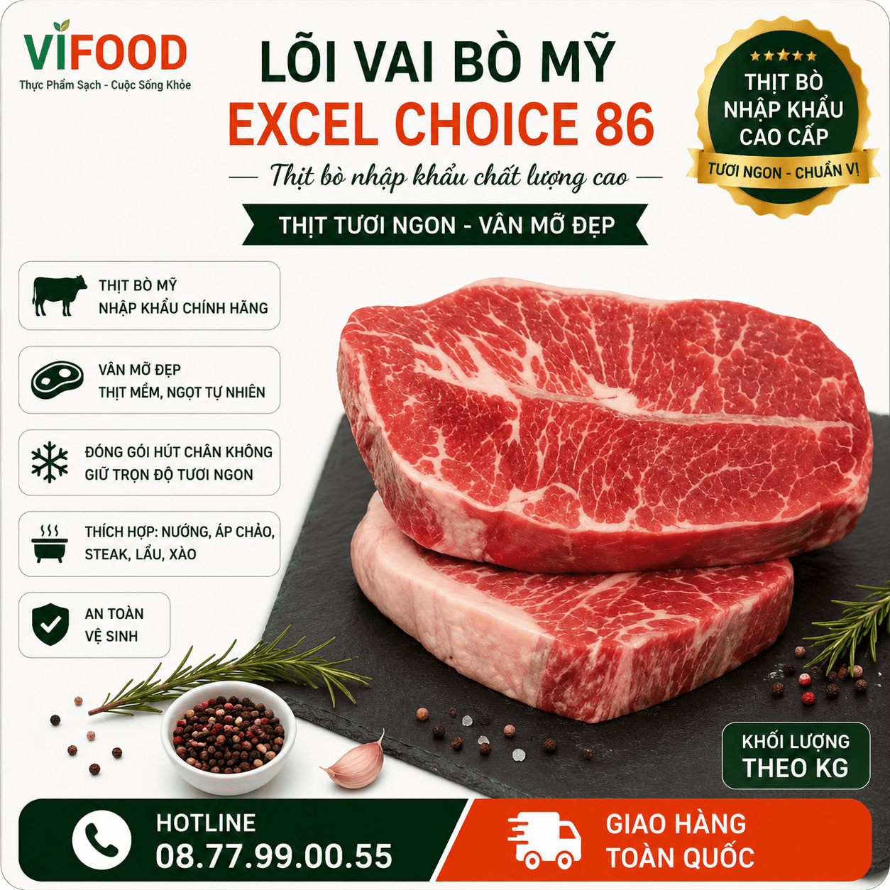 Lõi vai bò Mỹ Excel Choice 86