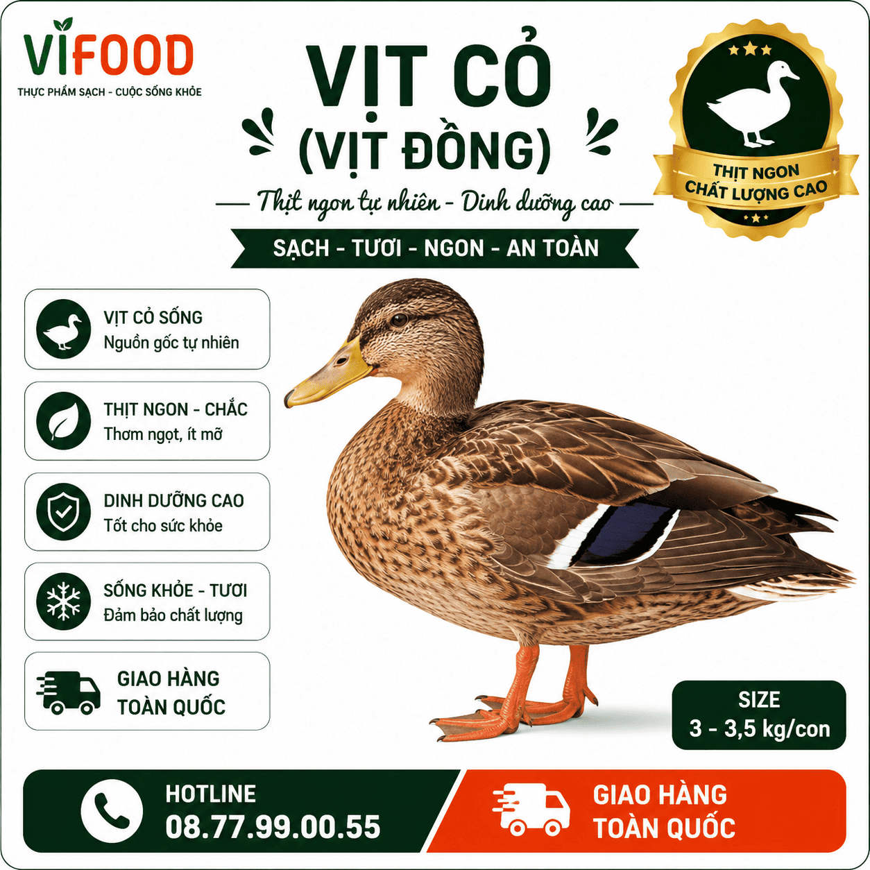 Vịt cỏ (vịt đồng) sống  Size: 3-3,5 kg/con 
