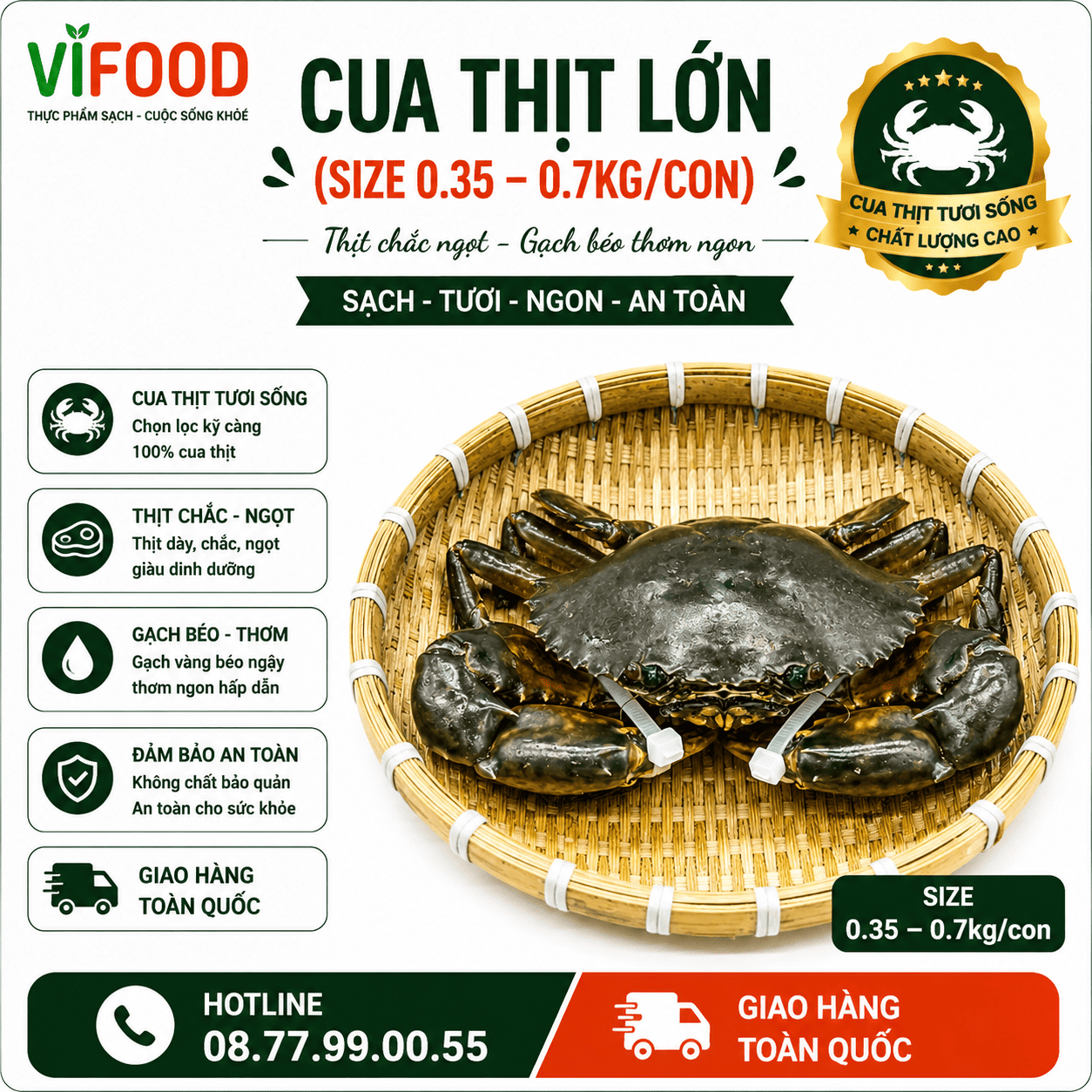 Cua Thịt Lớn (Size 0.35–0.7kg/con)