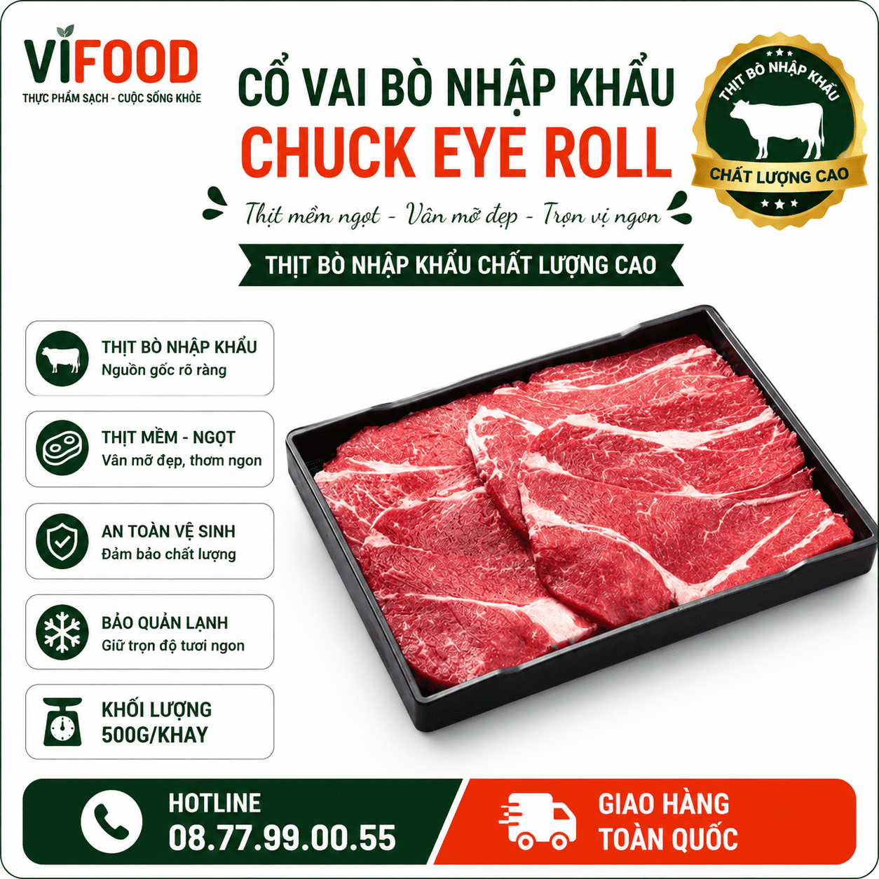 Cổ Vai Bò Nhập Khẩu Chuck Eye Roll khay 500g