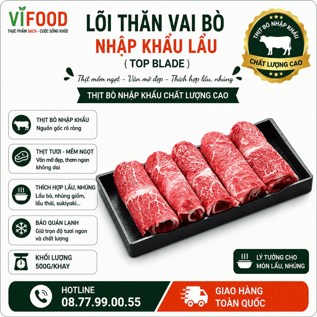 Lõi Thăn Vai Bò Nhập Khẩu Lẩu (Top Blade)