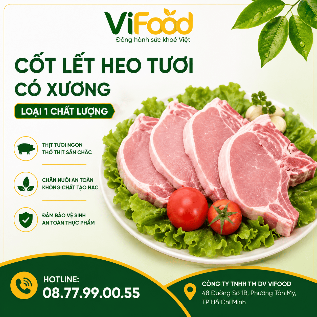 Cốt lết heo tươi có xương loại 1
