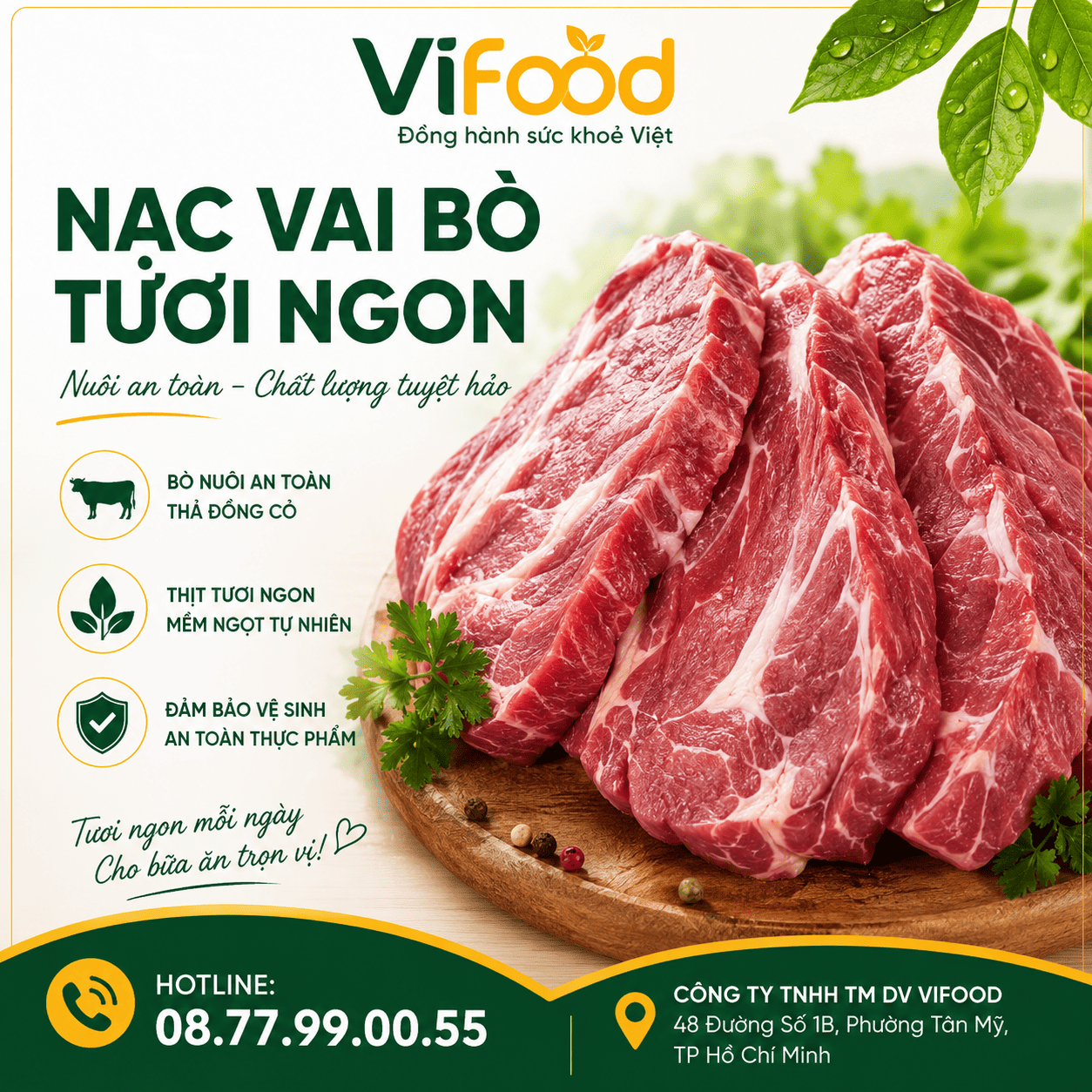 Nạc vai bò tươi ngon - nuôi an toàn