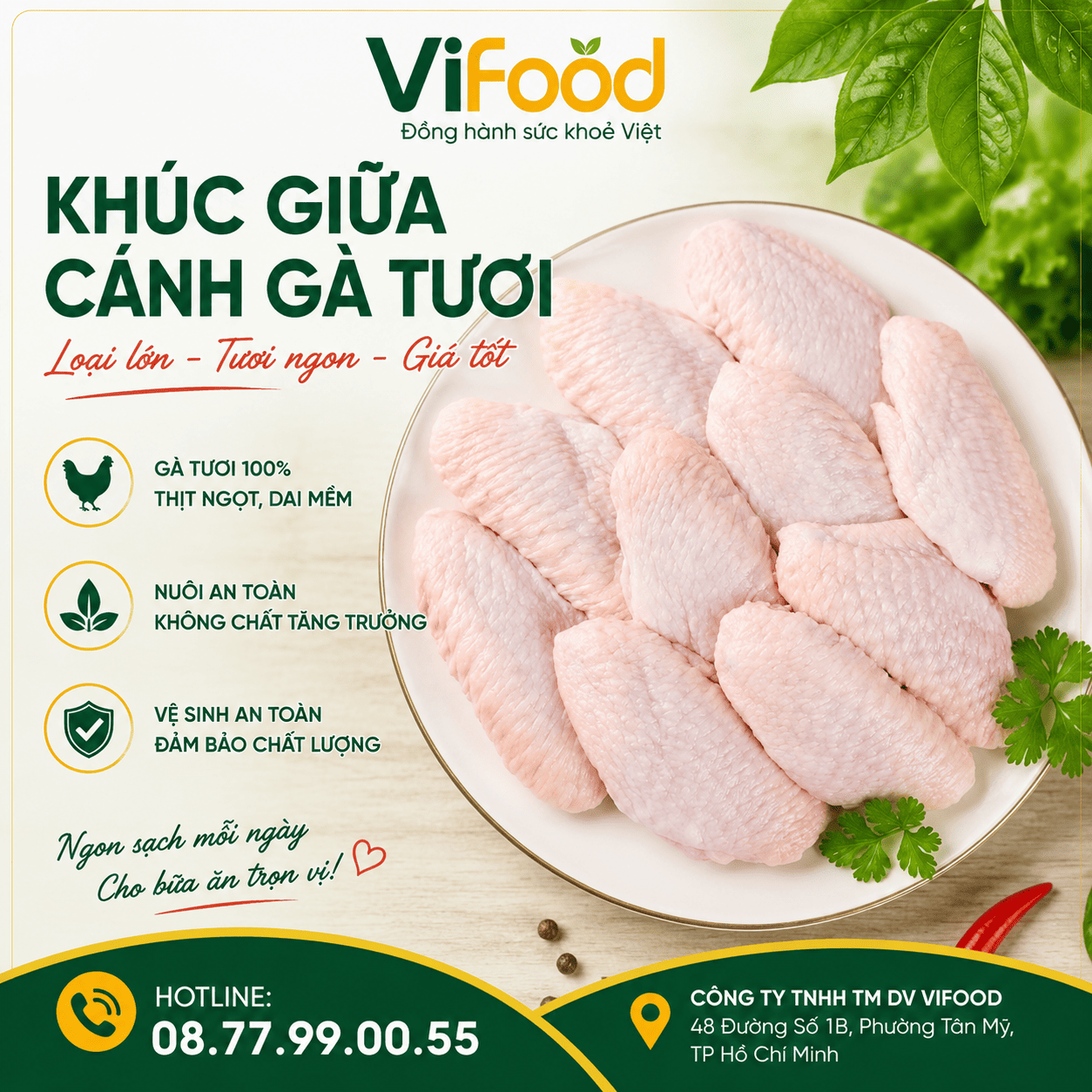 Khúc giữa cánh gà tươi loại lớn giá tốt