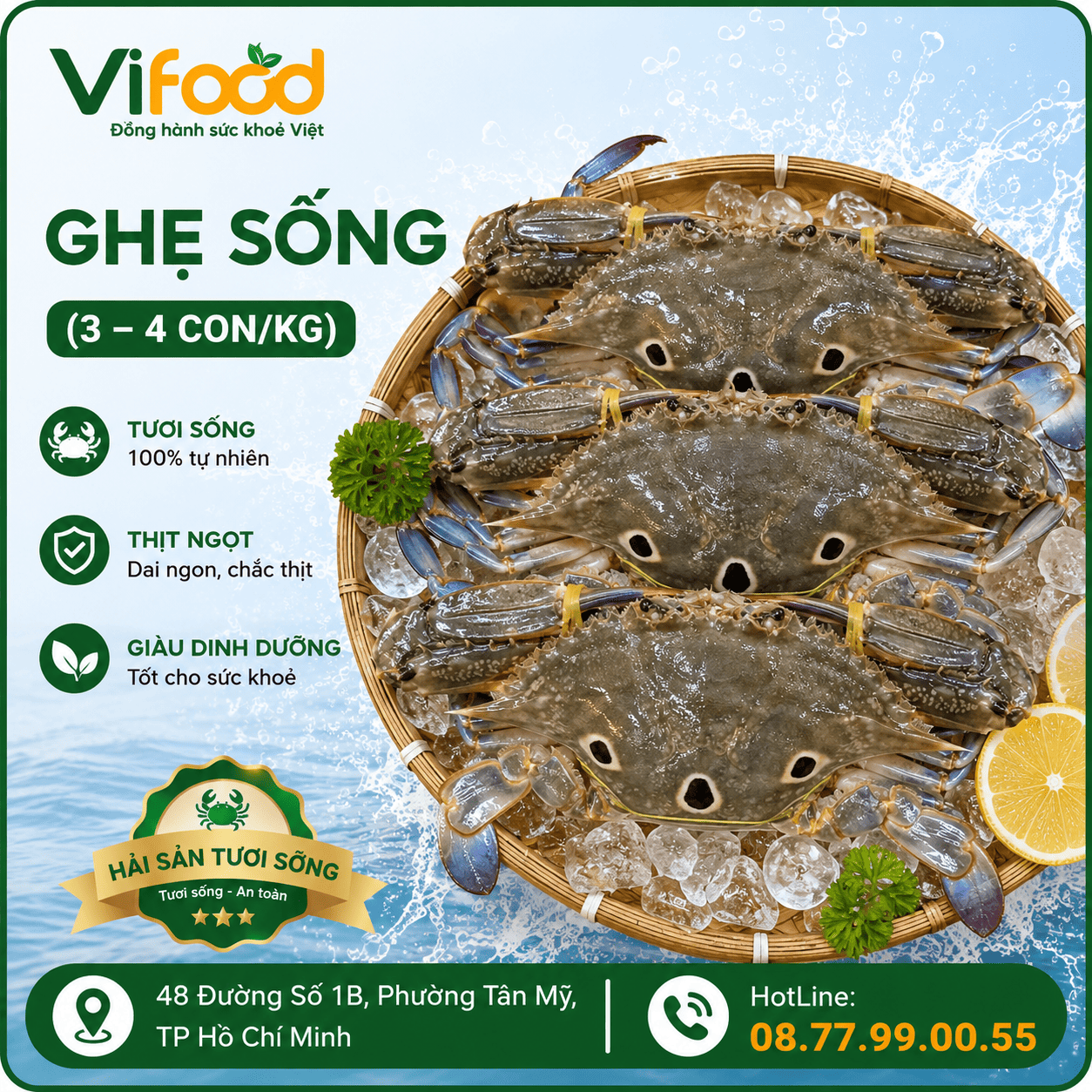 Ghẹ Sống (3 – 4 con/kg)