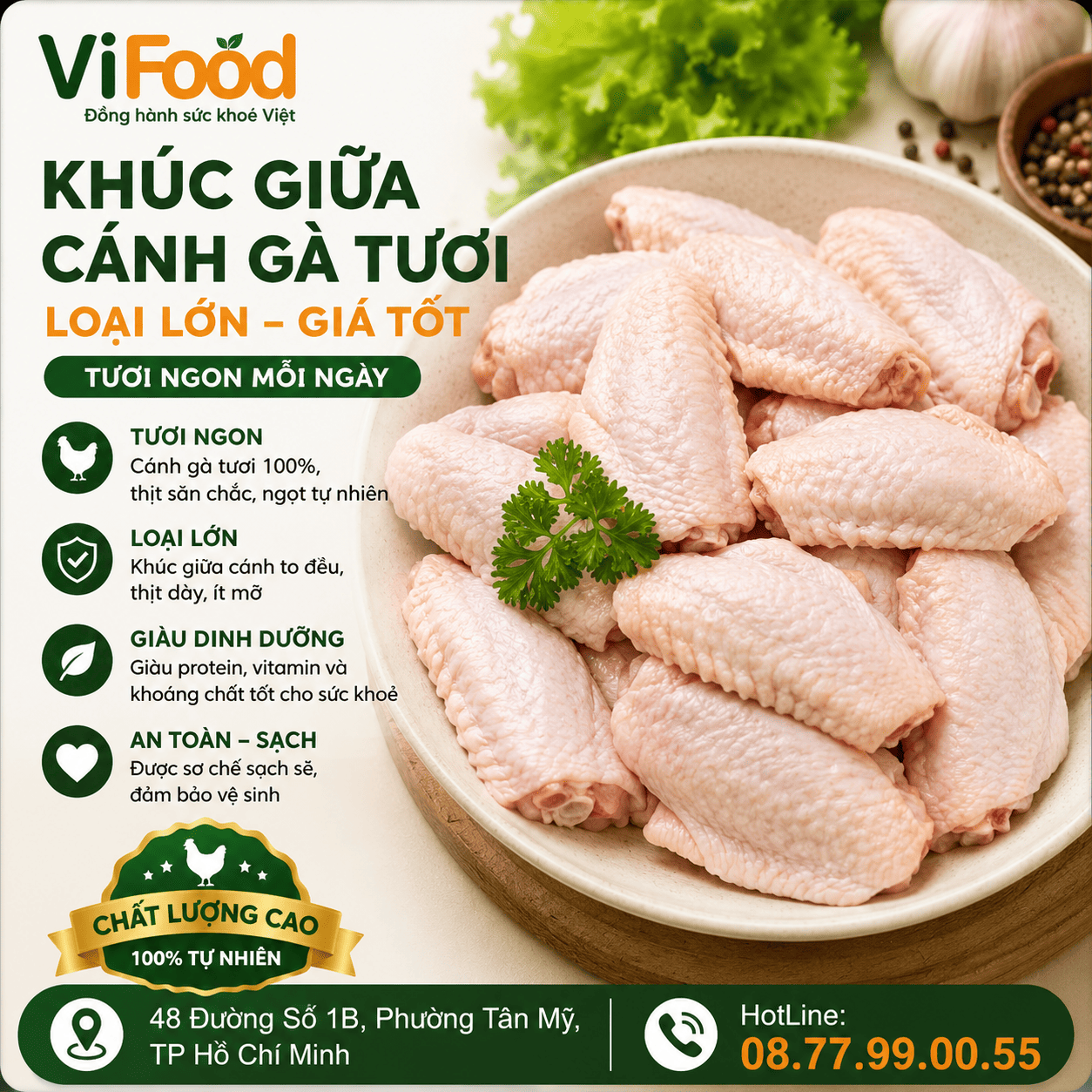 Khúc giữa cánh gà tươi loại lớn giá tốt 