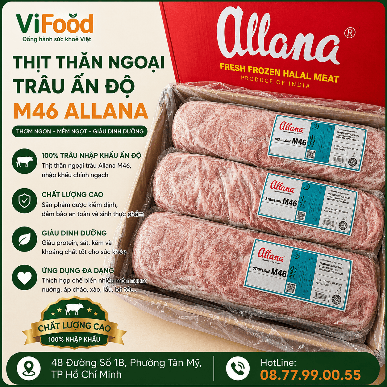 Thịt Thăn Ngoại Trâu Ấn Độ M46 Allana