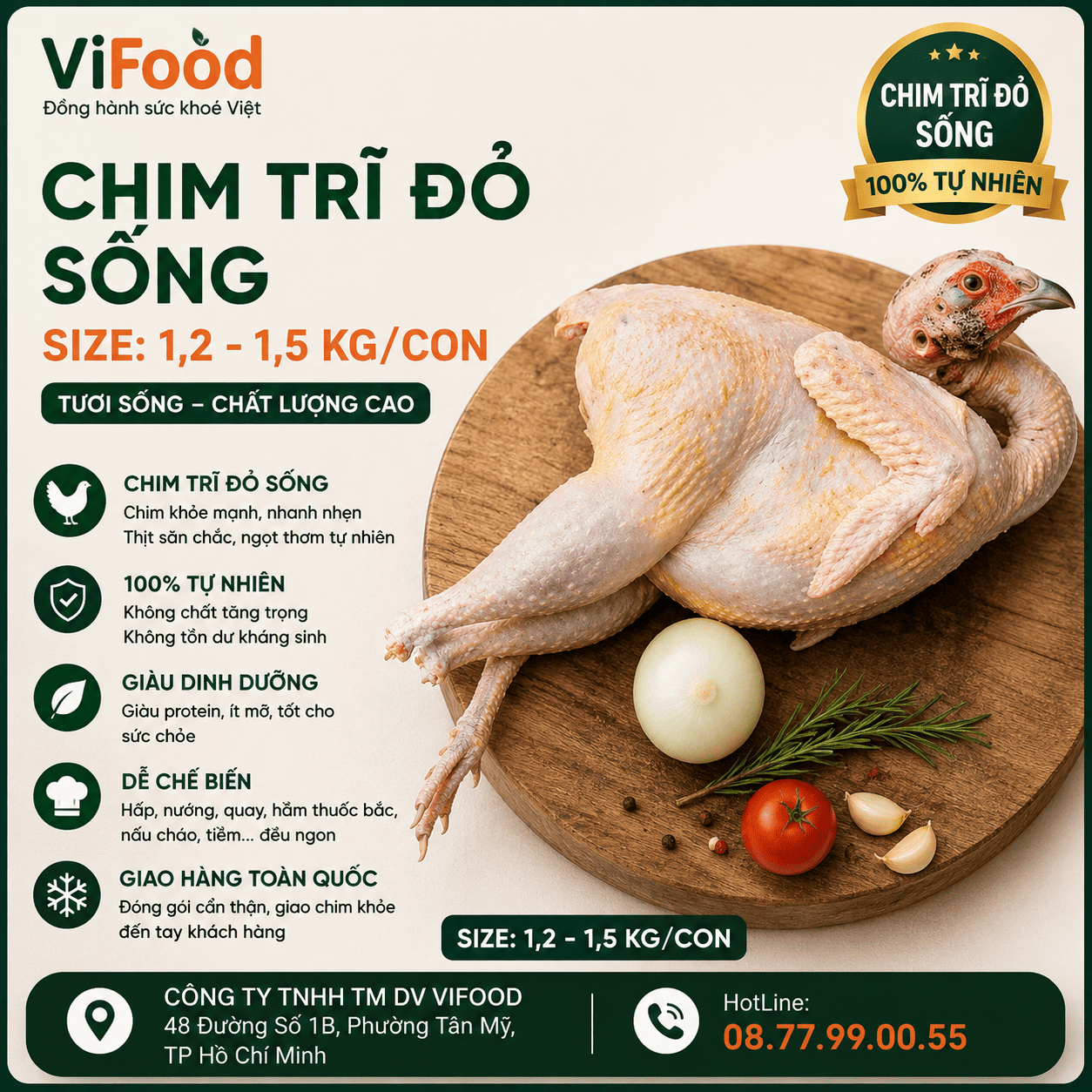 Chim trĩ đỏ sống Size 1,2-1,5 kg/con