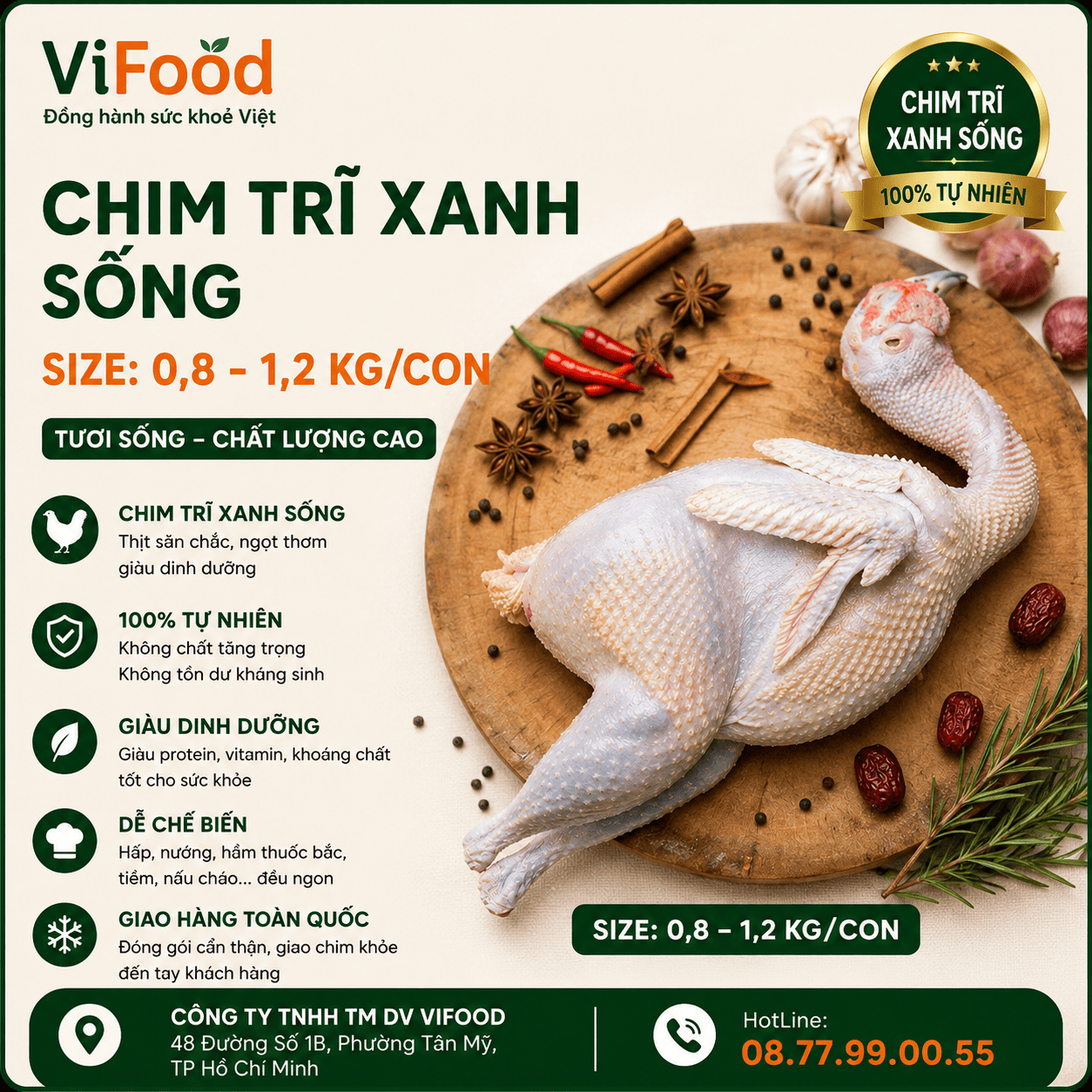 Chim trĩ xanh sống 0,8-1,2 kg/con