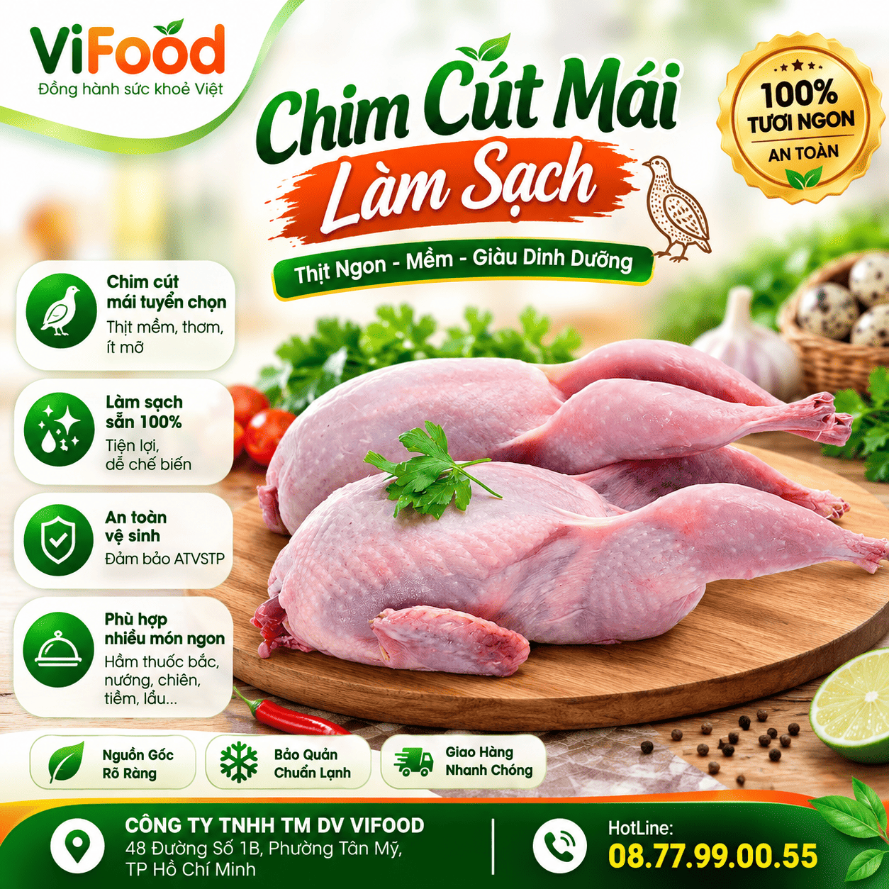 Chim cút mái làm sạch