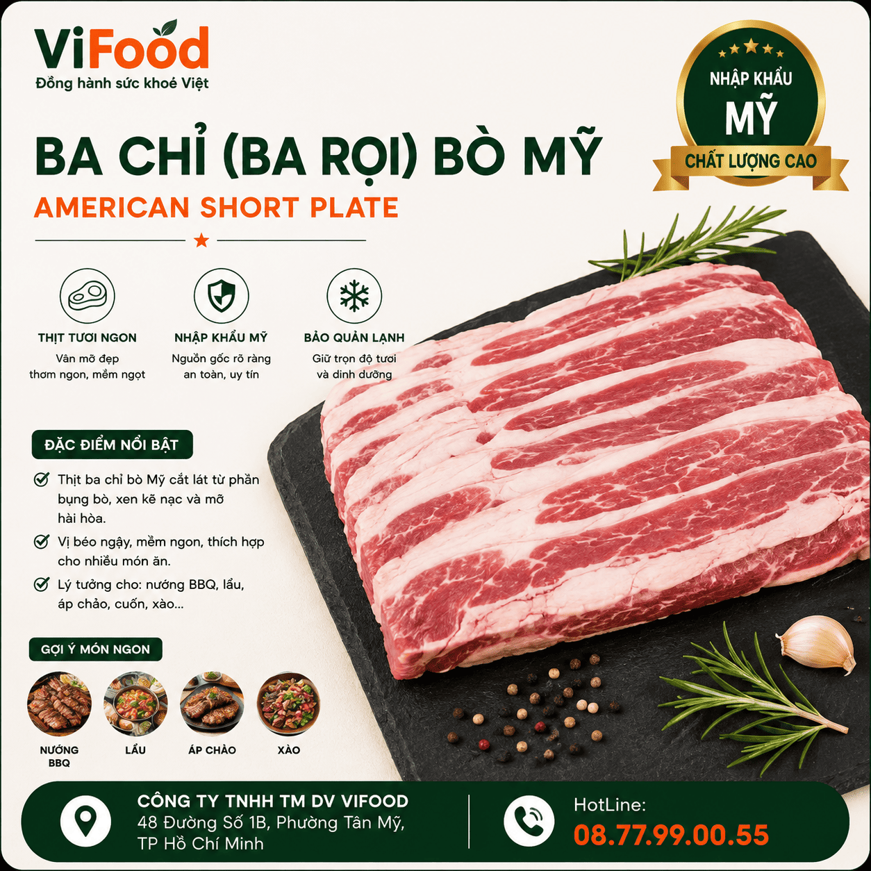 Ba Chỉ (Ba rọi) Bò Mỹ- American Short Plate