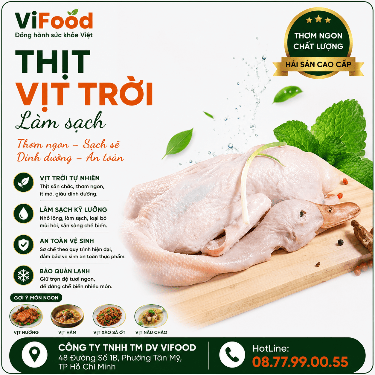 Thịt vịt trời làm sạch