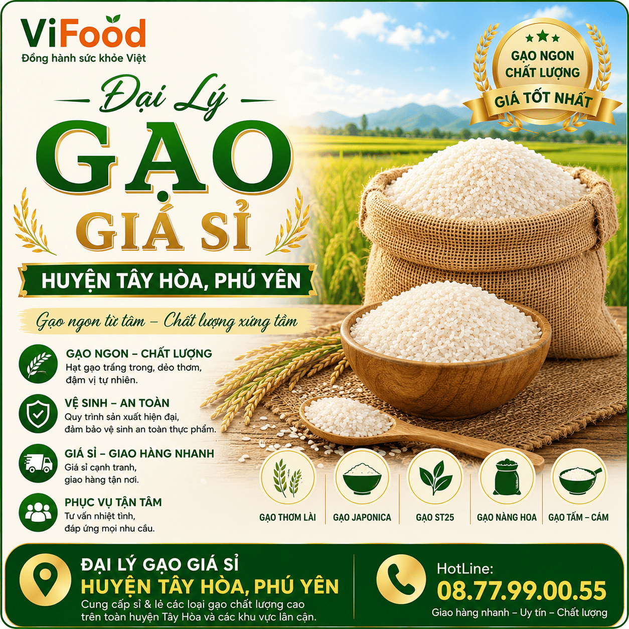 Đại Lý Gạo Giá Sỉ Huyện Tây Hòa, Phú Yên