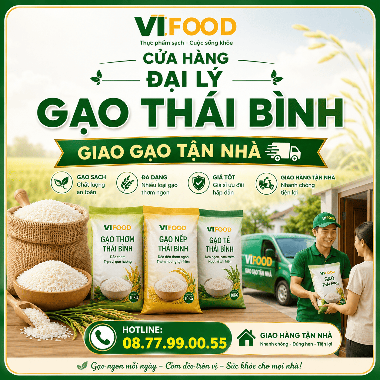 Cửa hàng đại lý gạo Thái Bình giao gạo tận nhà 
